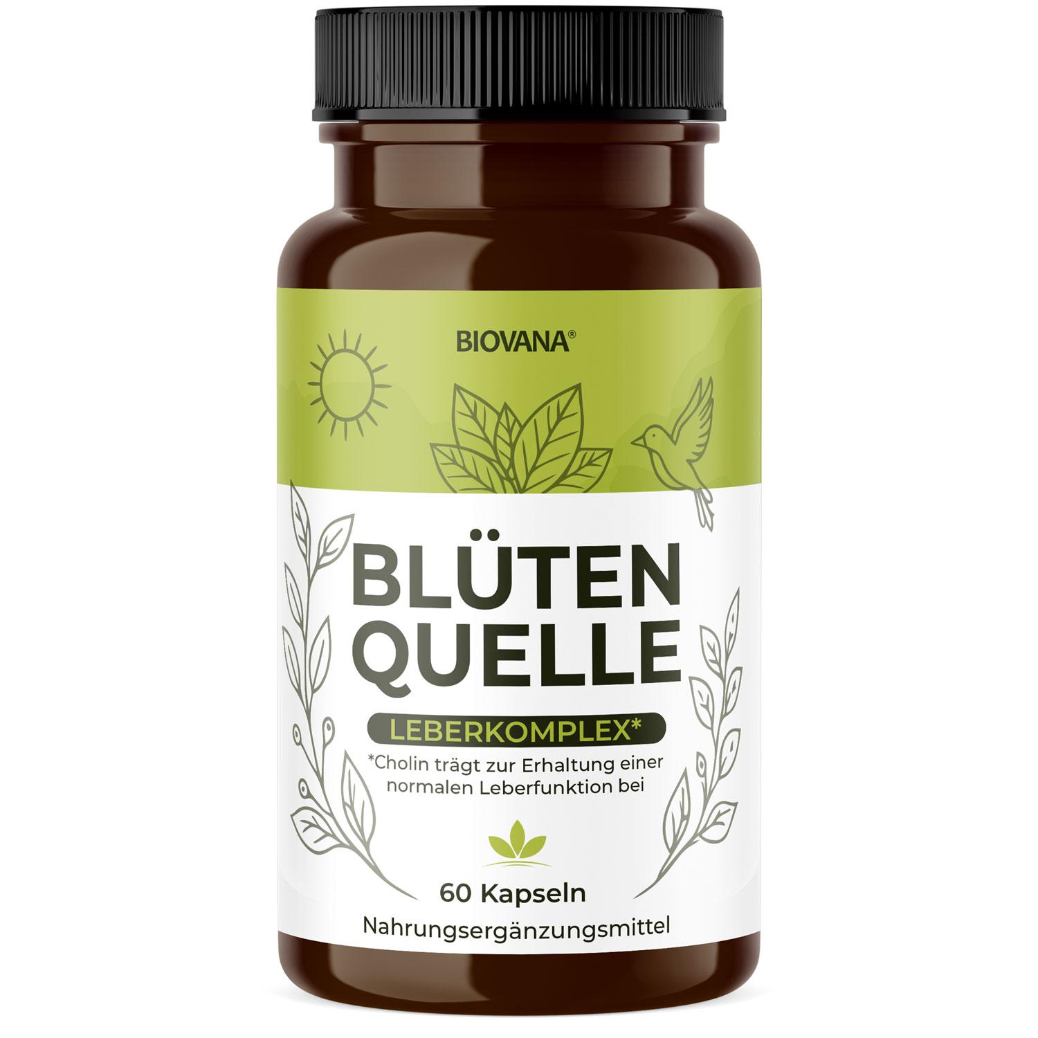 Glory Products OÜ Blütenquelle Leber Komplex Kapseln – Mit Cholin (trägt zur normalen Leberfunktion bei) – Mariendistel & Artischocke – Hochwertige Formel – 60 Kapseln