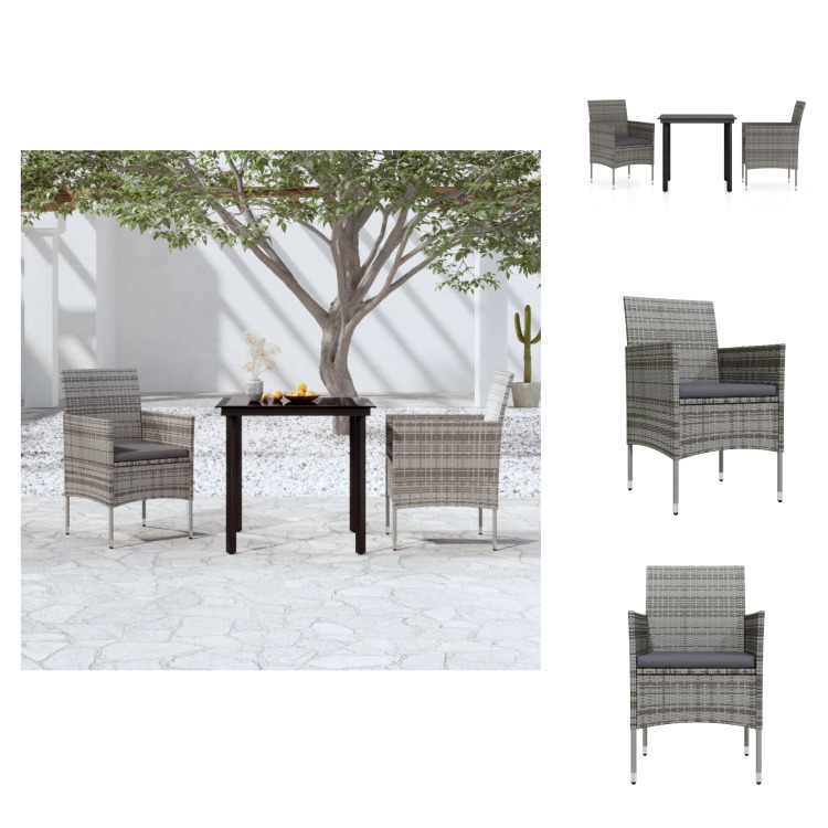 vidaXL 3-dielny záhradný jedálenský set s vankúšmi sivý a čierny - Záhradné nábytkové zostavy