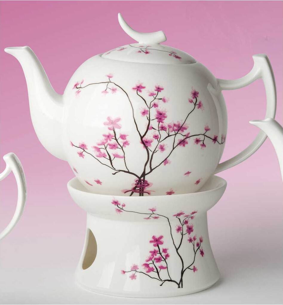 Tokoname Teekanne F913 „Tomisen“ – 270 Ml Mit Sieb, Schwarz-rosa Kirschblüten-Design