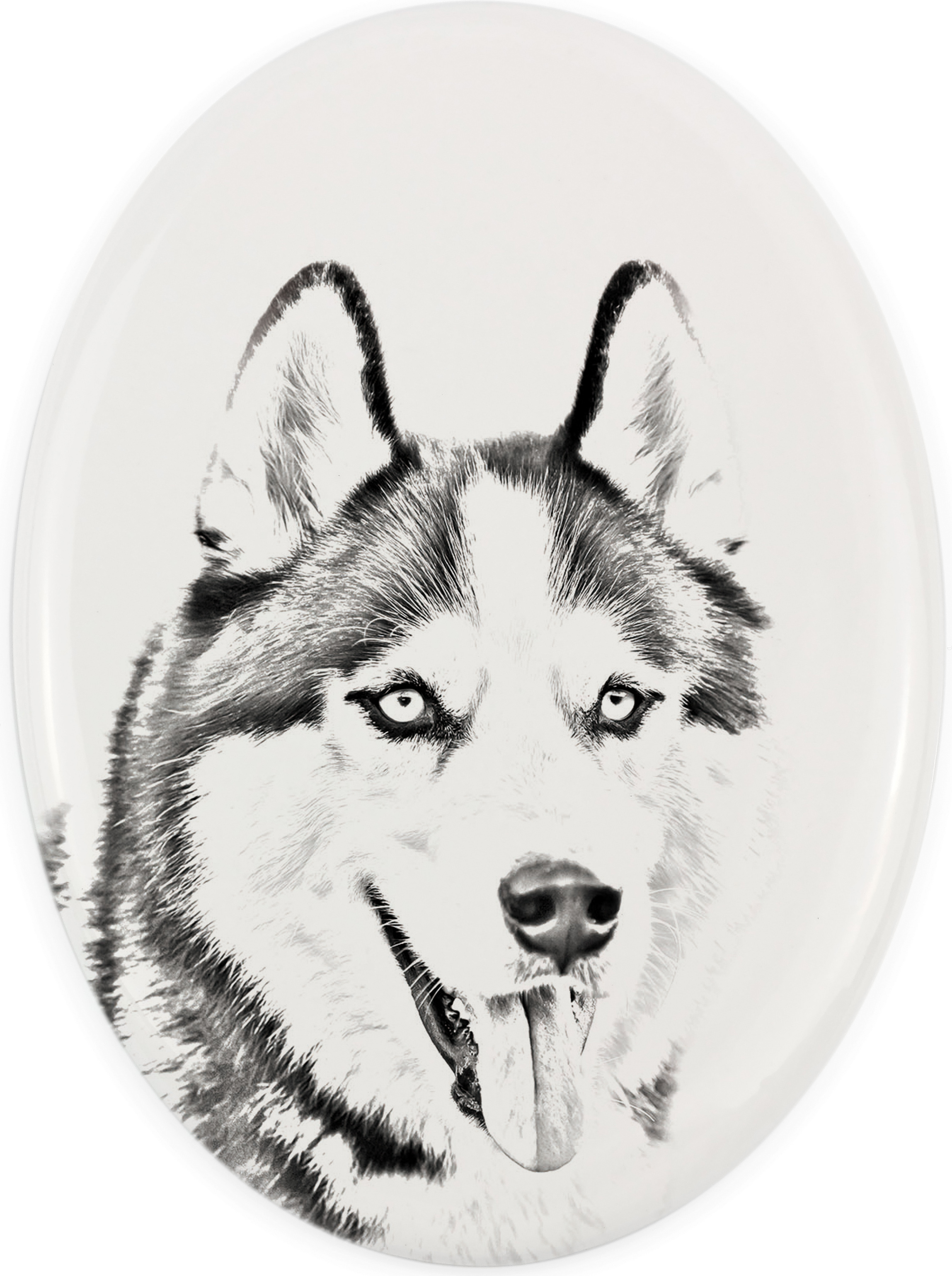 Siberian Husky - Gedenktafel mit einem Foto eines Hundes, Grabplatte mit Druck, personalisierte ovale Platte der Marke Art-Dog
