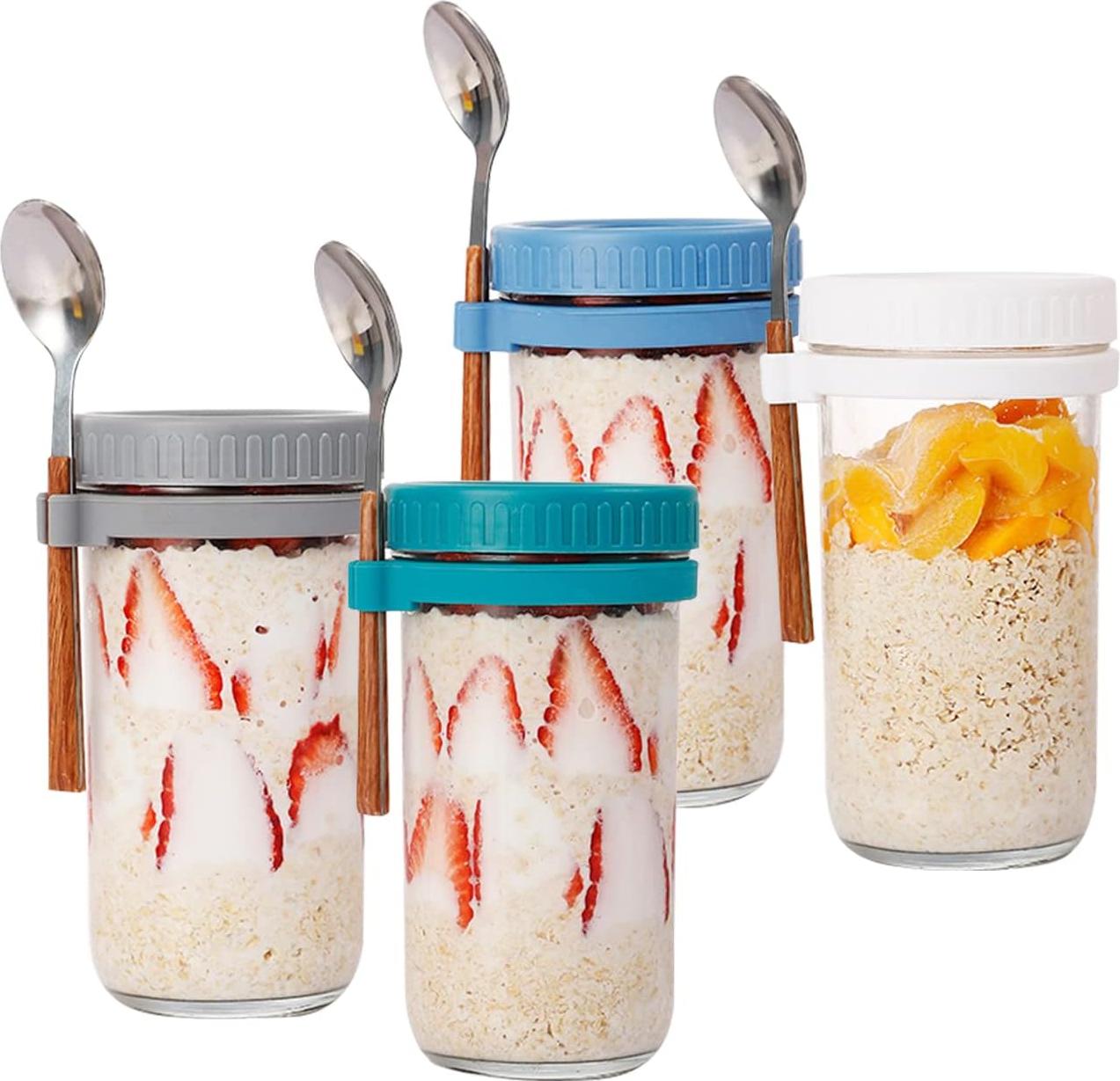 Markenlos Übernacht-Haferflocken-Gläser - Müsli-Becher - Mason Jar - Übernacht-Haferflocken - Haferflocken - Must-Have für dein Frühstück!