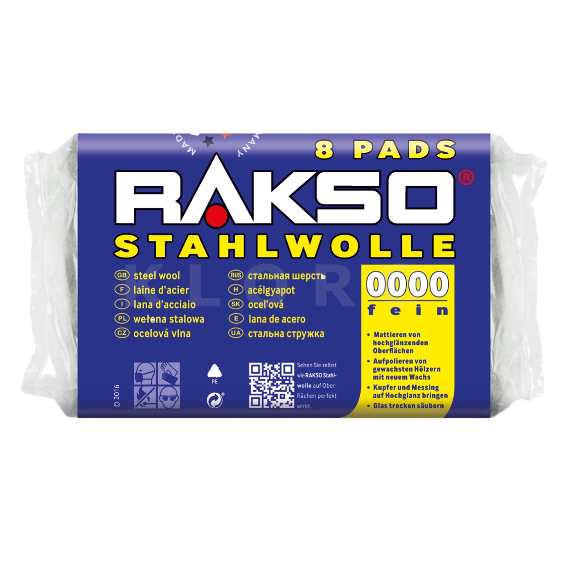 RAKSO® Stahlwolle Pads Sorte 0000 8 Pads = 200 g 010880 Pads 0000