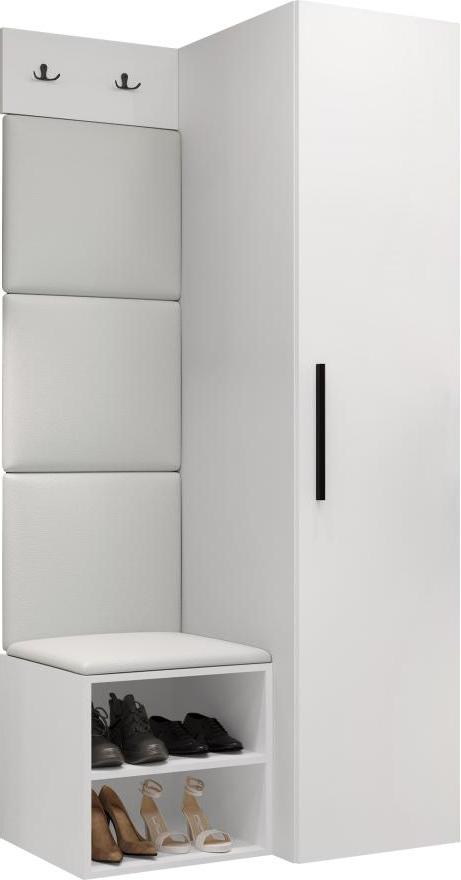 MIRJAN24 Garderoben-Set Medi III, Schuhschrank, Kleiderhakenbrett, 4x Paneel 42x42, 2 Kleiderhaken (Farbe: Weiß, Soft 017)