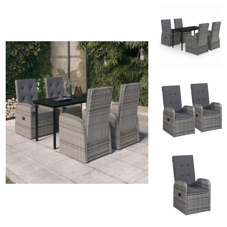 vidaXL 5-dielny záhradný jedálenský set s vankúšmi sivý - Záhradné nábytkové zostavy