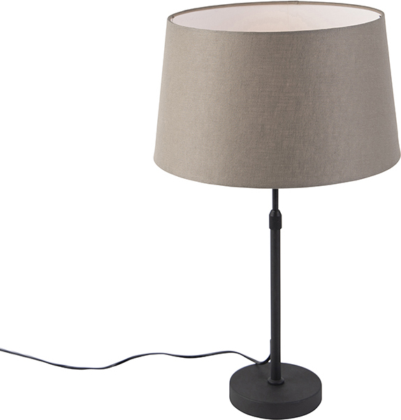 QAZQA - Landhaus I Vintage I Rustikal Tischlampe schwarz mit Leinenschirm taupe 35 cm verstellbar - Parte I Wohnzimmer I Schlafzimmer I Nachttischleuchte - Leinen Zylinder I Länglich I Rund - LED geei 98524