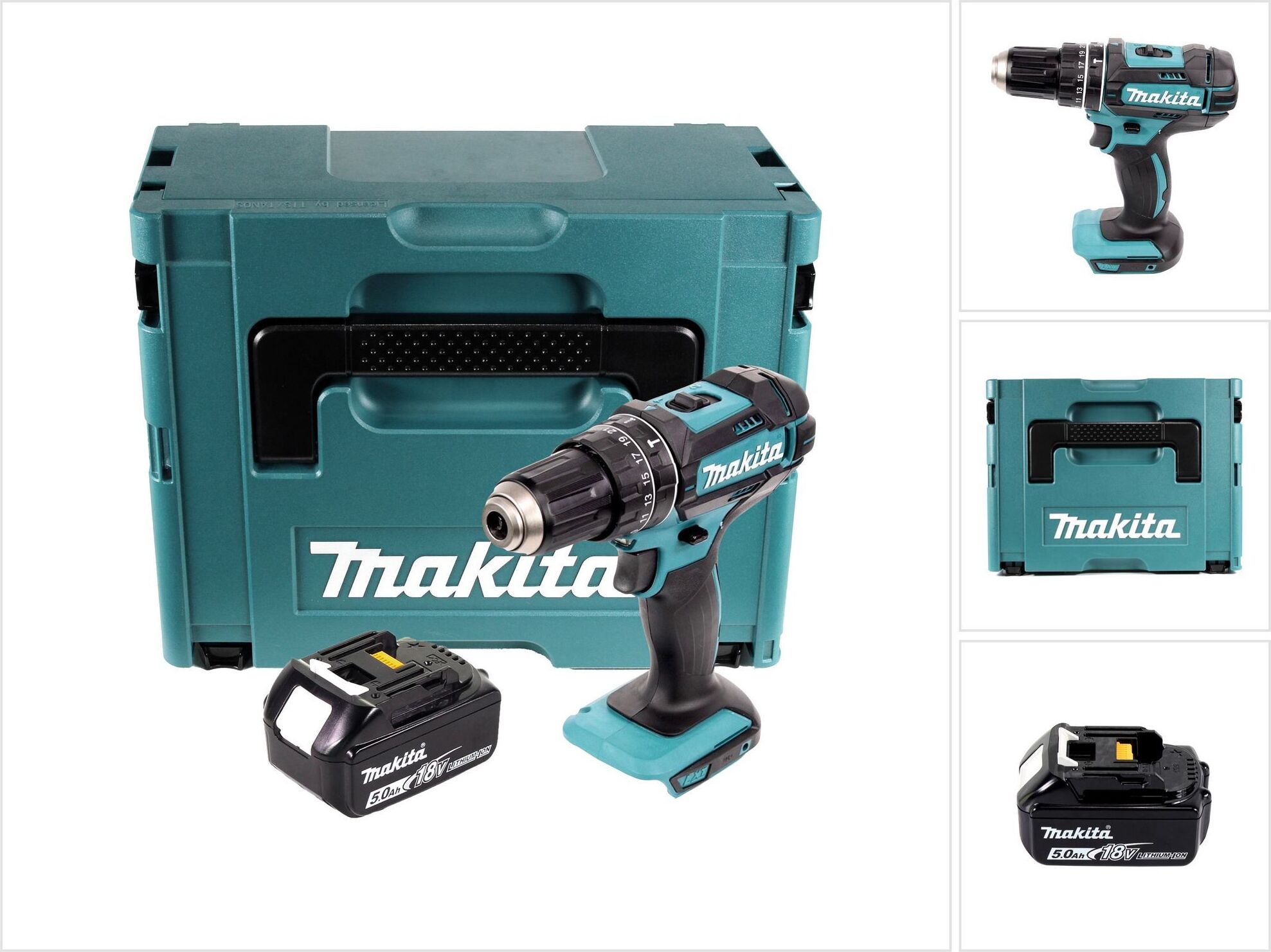 Akumulátorová príklepová vŕtačka Makita DHP 482 T1J 18 V 62 Nm + 1x akumulátor 5,0 Ah + Makpac - bez nabíjačky