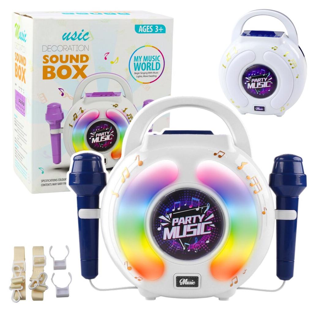 LEAN Toys Karaoke sada Dva mikrofóny Bluetooth reproduktor MP3 nahrávanie LED