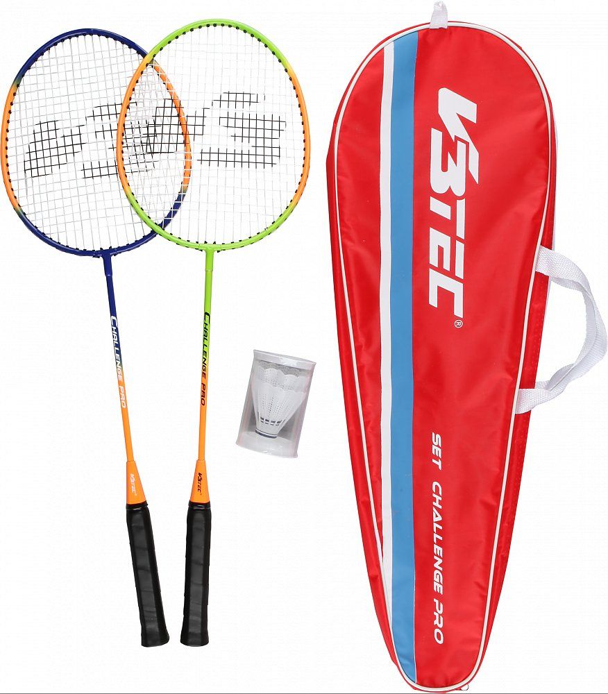 3 Federbällen mit Tasche 2 Schläger Badminton-Set Wish mehrfarbig 
