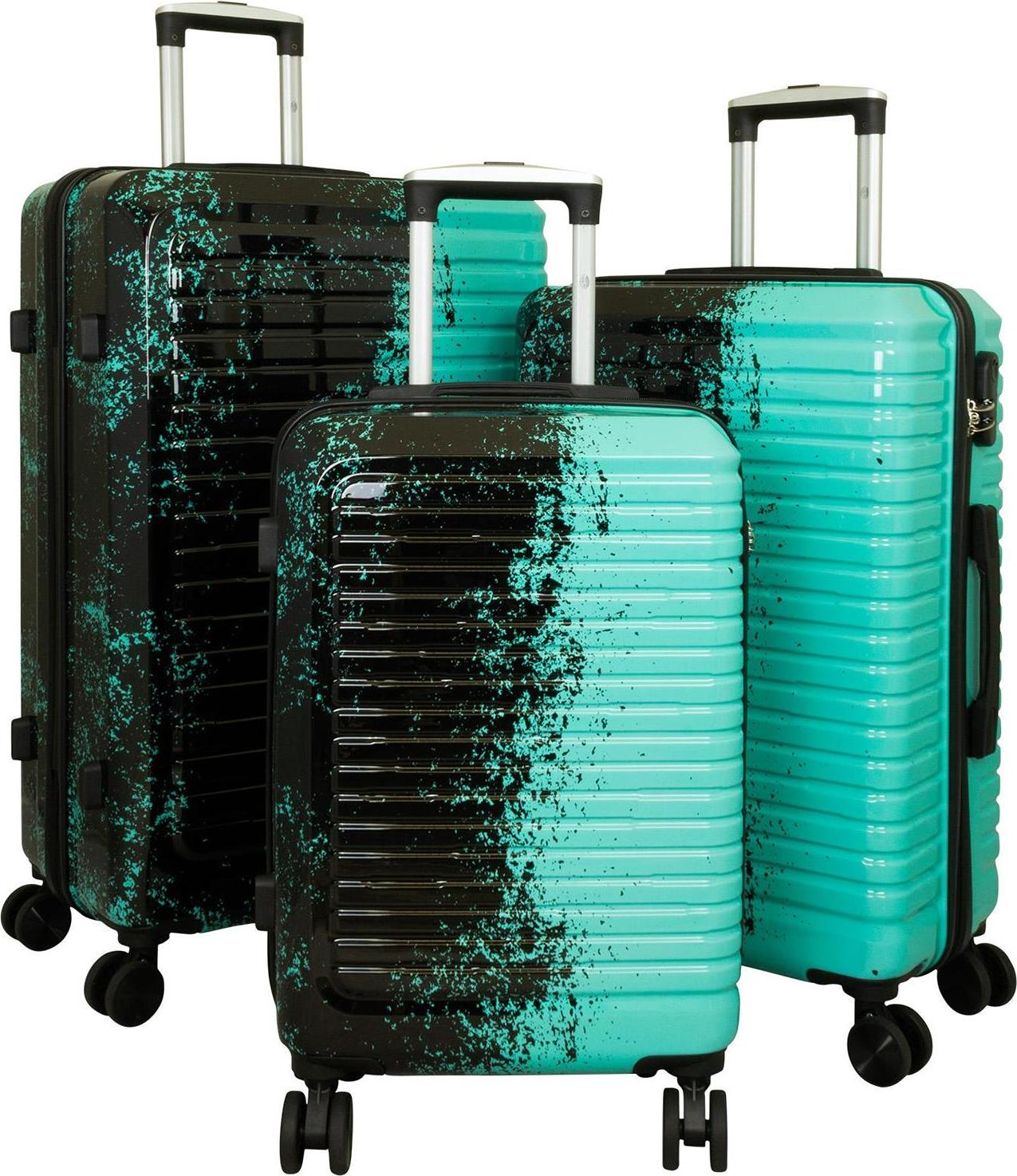 Hartschalen Trolley Set mit Dehnfalte und tollem Farbdesign Sierra Schwarz-Türkis Gr. M, L und XL