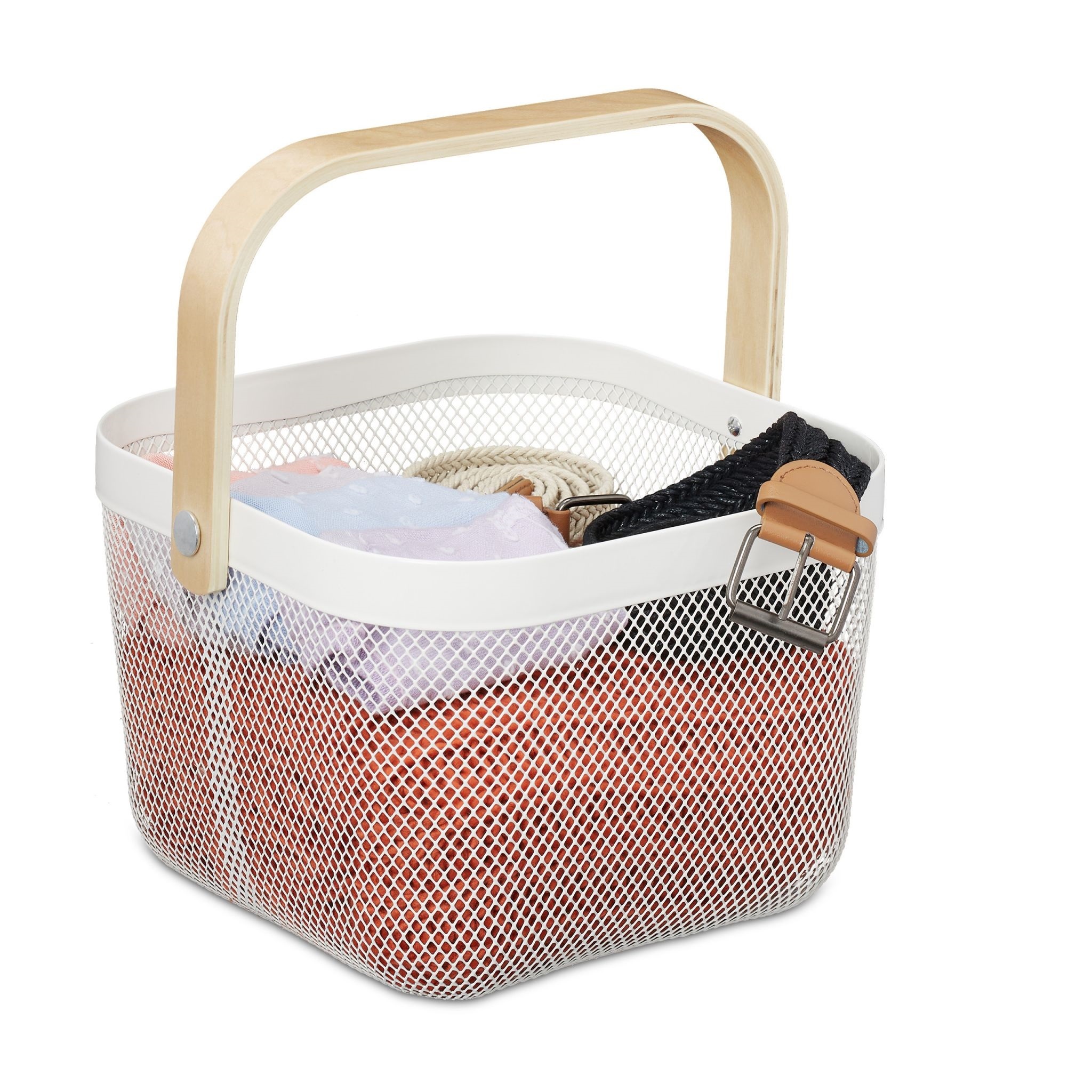 4 Cesti Portaoggetti In Filo Metallico Con Manici In Legno – Organizer Per Cucina, Dispensa E Non Solo - 2
