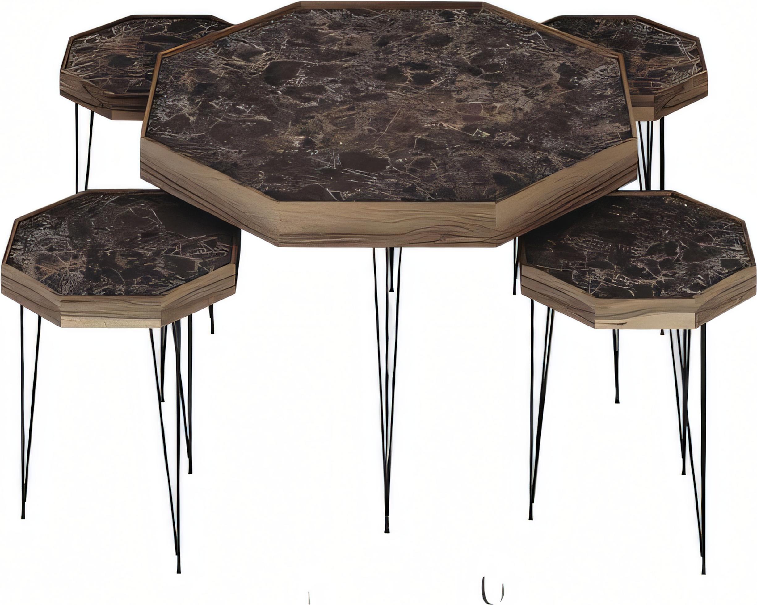AEA Eleganter brauner Holz-Couchtisch mit Beistelltischen im modernen Stil