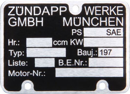 Citomerx Motortypenschild Motor Typenschild blank Baujahr 197x für Zündapp Mofa Moped Mokick 247-01.126-197x