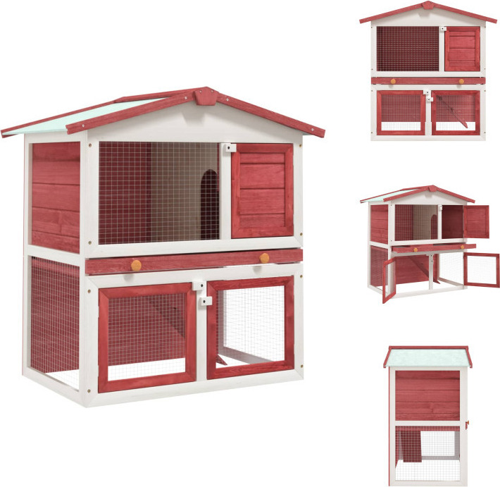vidaXL Kaninchenstall 3 Türen Rot Holz - Lebensräume & Gehege für Kleintiere TLS170839