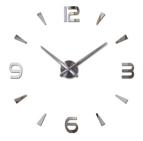 GB ONE Wanduhr Groß A176 Rießen Hochglanz 3D Wand Uhr in Silber mit spiegelnder Oberfläche Kleben Wandtattoo XL XXL Analog 80 - 120 cm