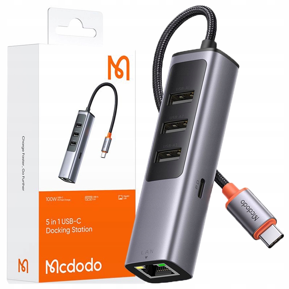 Mcdodo Adaptér Usb-C Ethernet Gigabit Rj45 Hub 3X Usb 3.0 100W