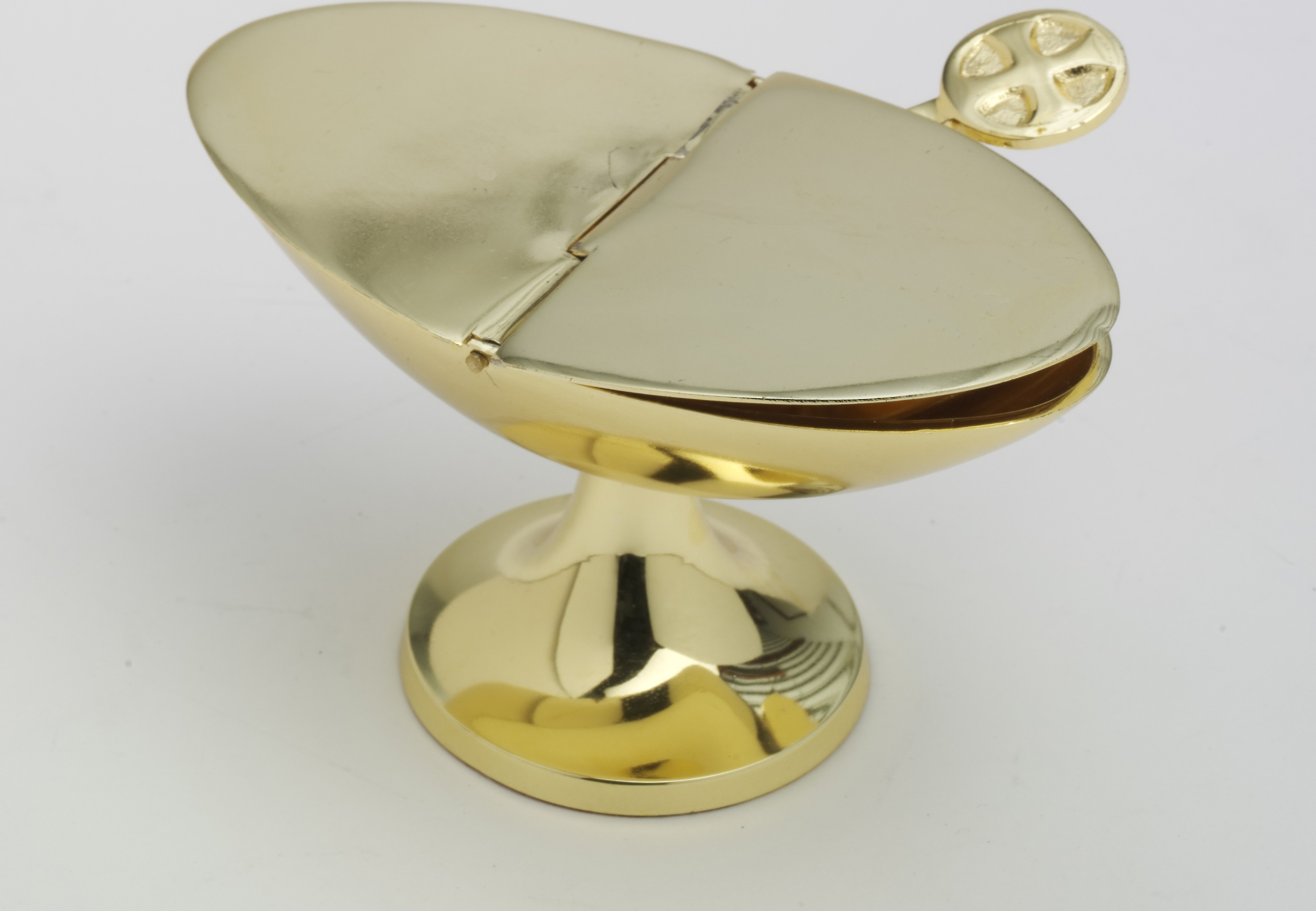 HECK Kirchenbedarf Weihrauch Schiffchen mit Löffel und Deckel Messing Gold (Höhe 7 cm x Länge 13 cm) HK10090M.01