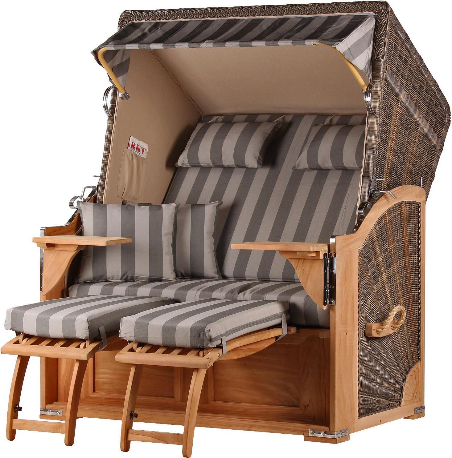 Mr. Deko Strandkorb - bene living - Schaalsee Teak - PE grau - Modell 537 - inkl. Liftersystem MD01283