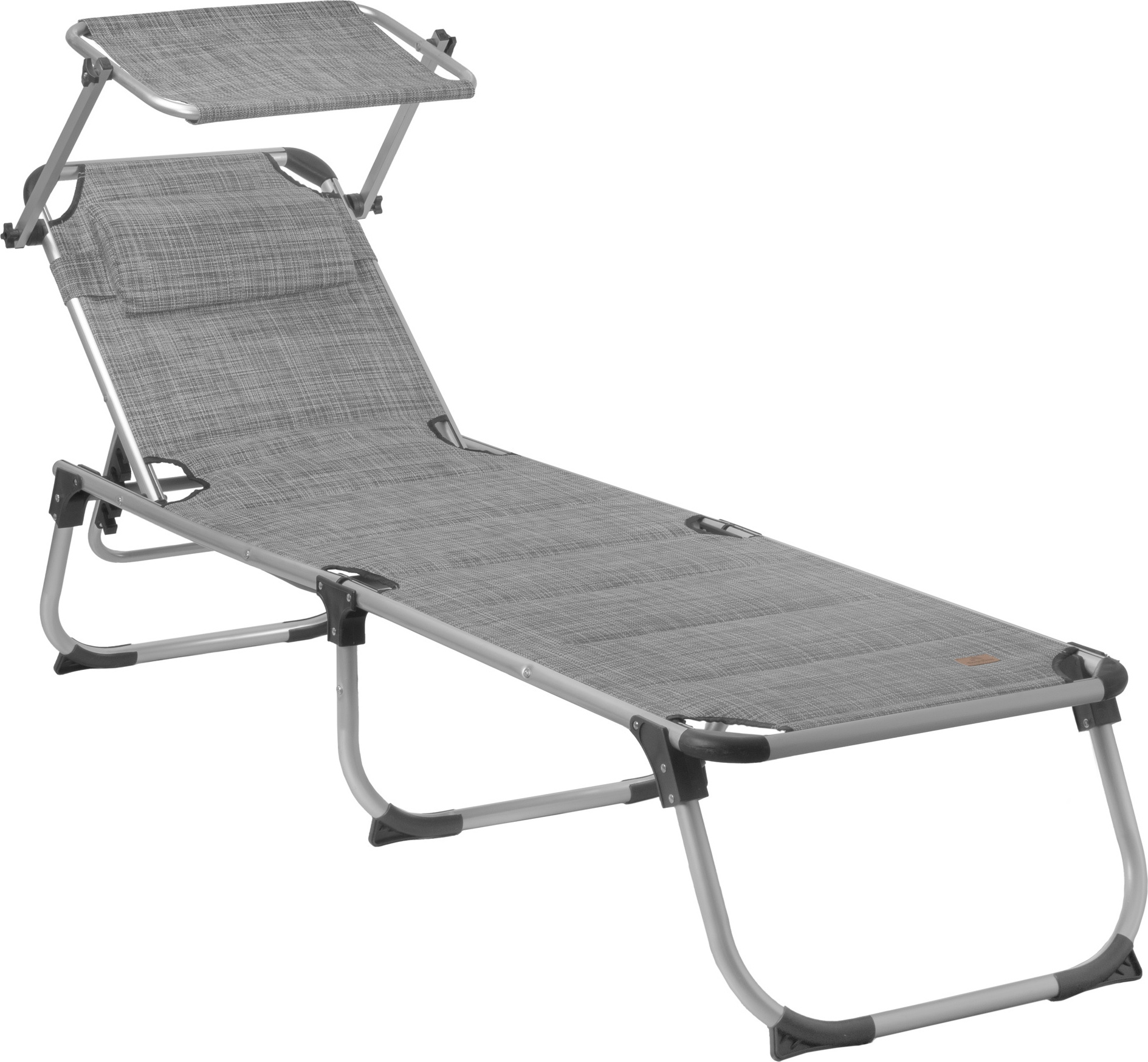 Lehátko CampFeuer so strieškou, sivé škvrnité, hliníkové kempingové lehátko, záhradné lehátko so strieškou