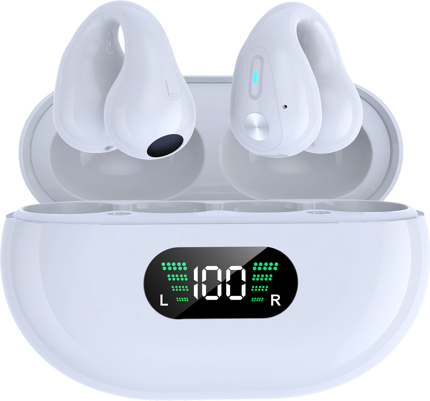 Vislone YYK-Q80 Ohrclip Bluetooth-Sportkopfhörer, BT 5.3 | Stereo-Sound | LED-Anzeige | Smart Touch | Ergonomisches Design, weiß