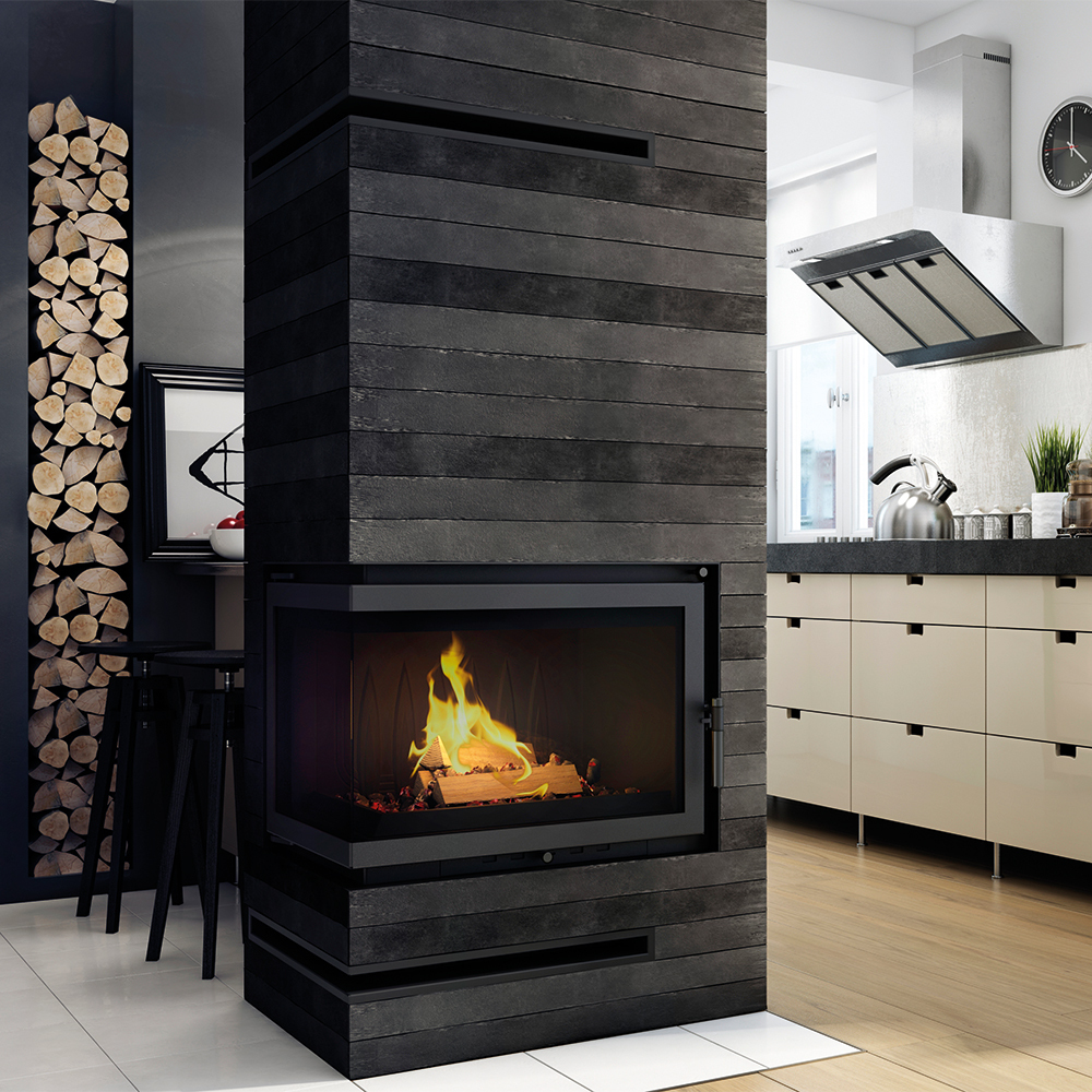Liatinový krb Oliwia vľavo s 16 kW Ø 200