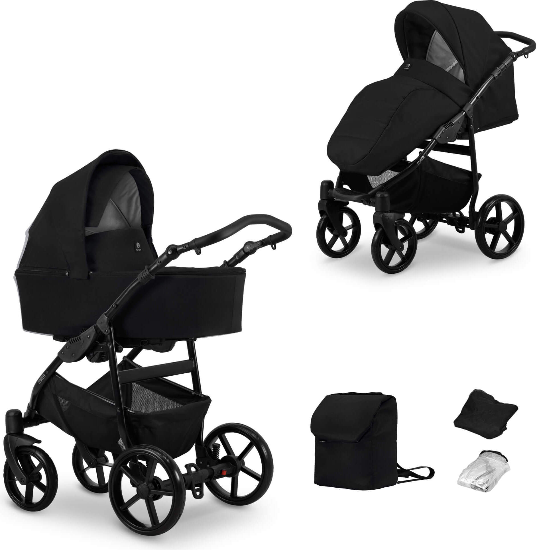 Kinderwagen MATA Sportwagen Babywagen Babyschale Komplettset Kinder Wagen Set 2 in 1 (schwarz, Rahmenfarbe: Schwarz)