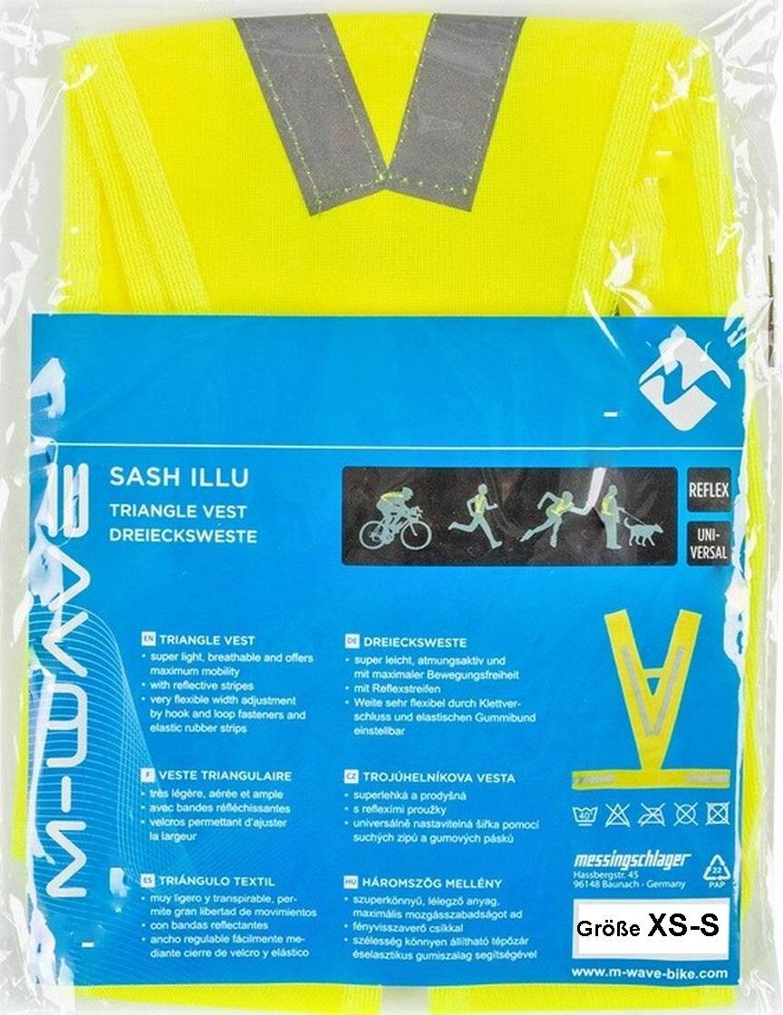 SASH ILLU Dreiecks V-Kragen Warnweste Kinder Größe XS-S neon gelb mit Reflexstreifen Freizeitbedarf Messingschlager 120939