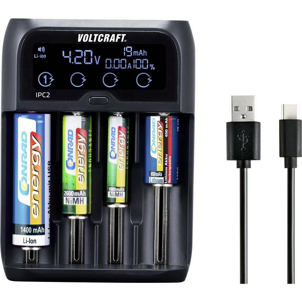 VOLTCRAFT IPC-2 NiMH, NiCd, LiIon, LiFePO Mini (AAAA), Micro (AAA), Mignon (AA), Baby (C), Sub-C, A, 10440, 14500, 14650, 16340, 17355, 17500, 17650, 17670 (IPC-2)