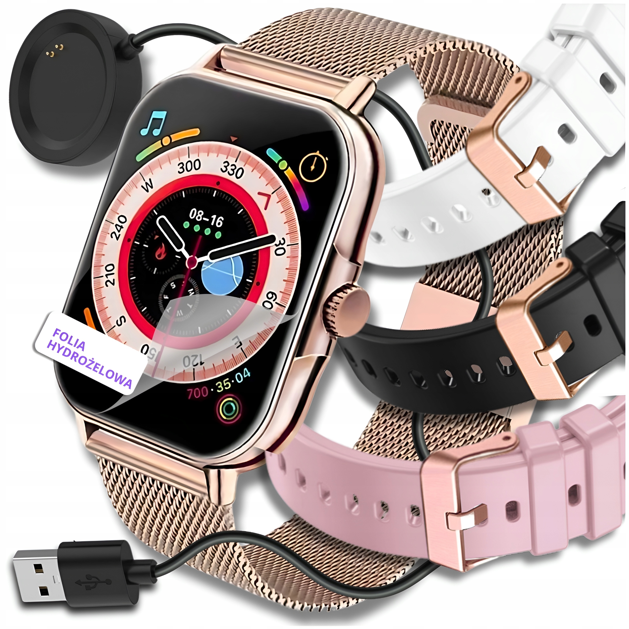 Smartwatch dámske hodinky poľské menu EKG rozhovory pulz inteligentné hodinky 4 remienky + sklo