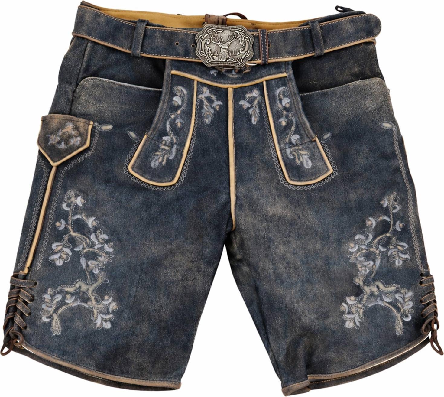 MADDOX Kurze Lederhose "Wetzikorn" mit Stickerei | Graphit Größe: 64 Wetzikorn graphit