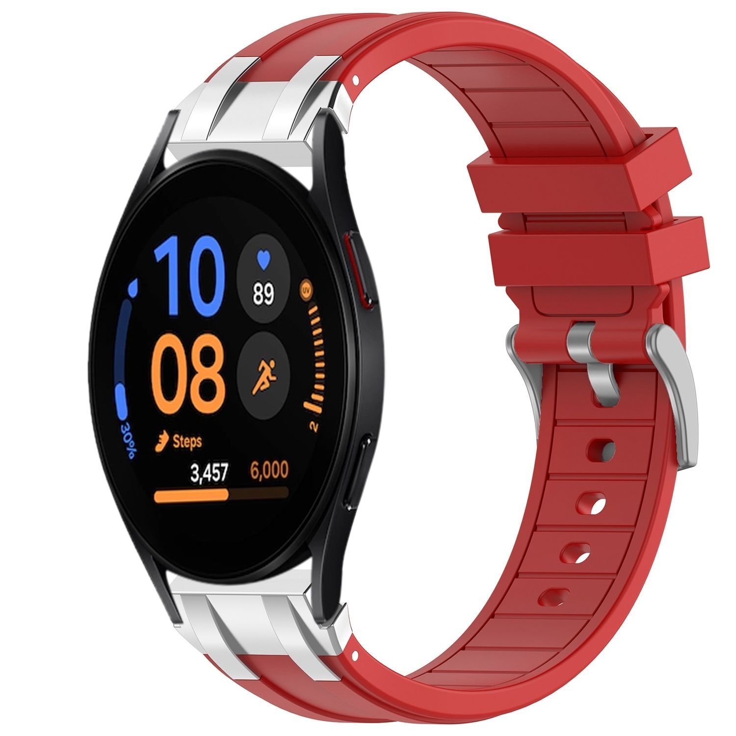 Pre Samsung Galaxy Watch FE 40 mm Silikónová rýchloupínacia strieborná pracka Náhradný pás na ruku Red