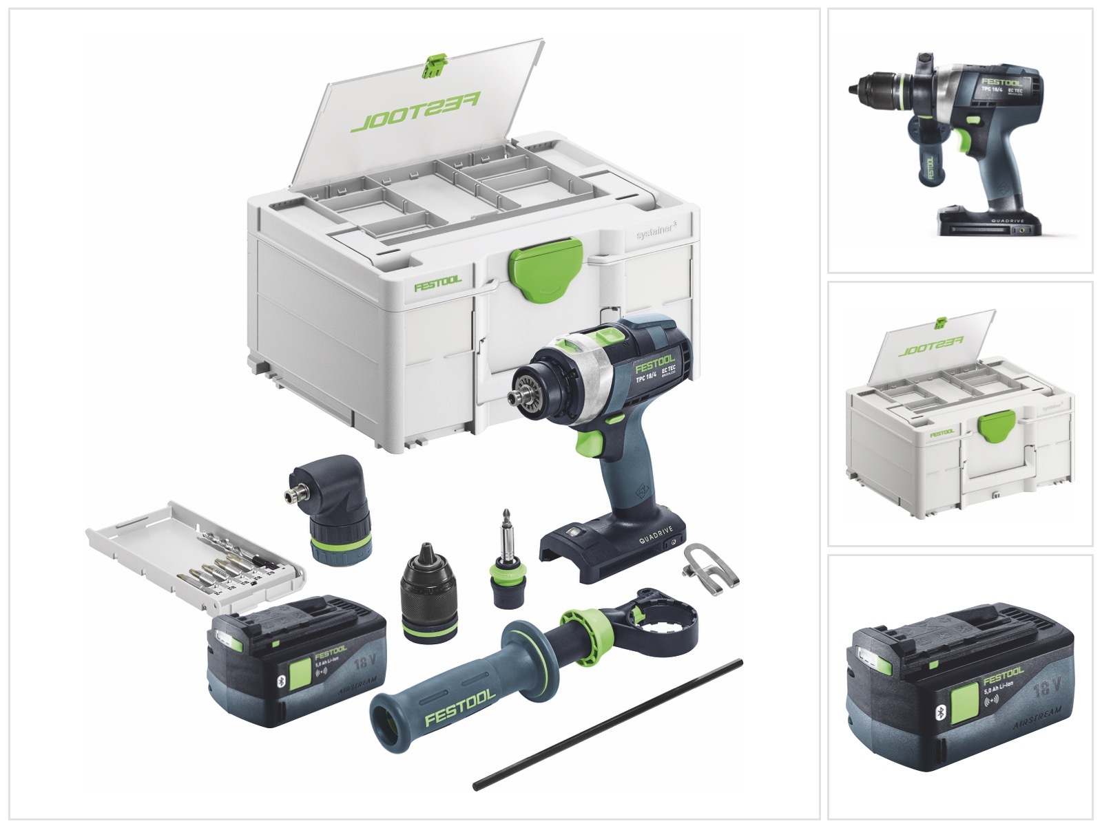 Festool TPC 18/4 I-Basic-Set akumulátorová príklepová vŕtačka 18 V 75 Nm bez kefiek + 1x akumulátor 5,0 Ah + systainer - bez nabíjačky