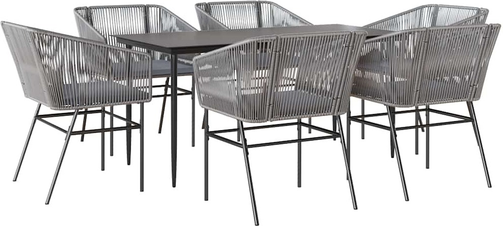 vidaXL 7-dielny záhradný jedálenský set s vankúšmi sivý polyratan sklo