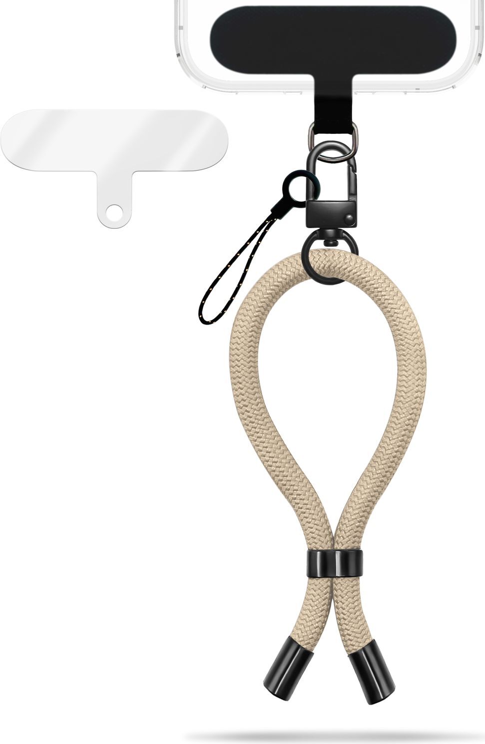 Wristy Edition - univerzálna retiazka na mobilný telefón - remienok na zápästie s kovovou karabínkou - béžový pieskovec