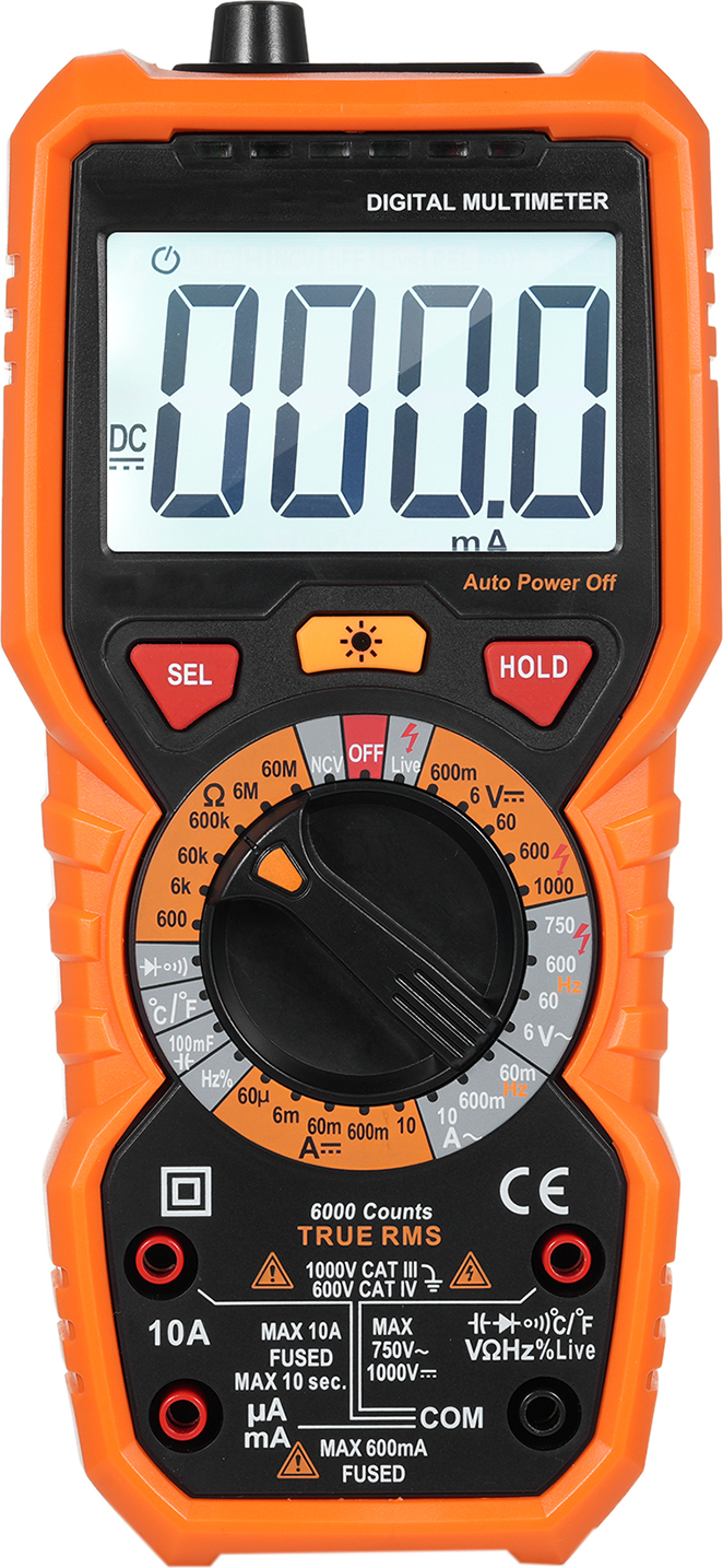 Douself Digitalmultimeter, Echteffektivspannungsmesser, elektrischer Tester, 6000 Zaehlungen, Messung von AC/DC-Spannung/Strom, Frequenz, Widerstand, Kapazitaet, Durchgang, Diode, Temperatur, ideal zum Testen, zur Fehlerbehebung und fuer Heimwerker