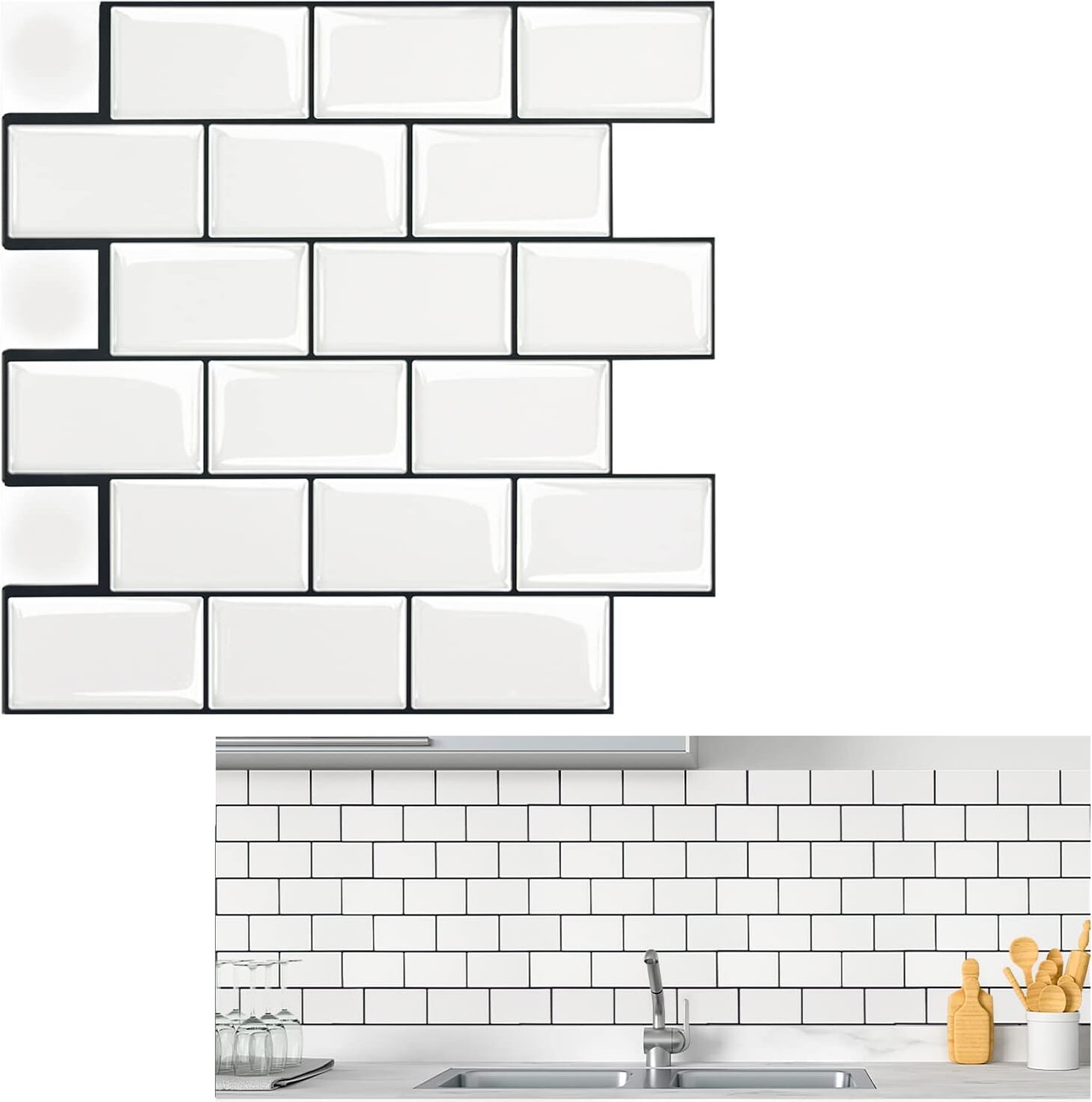 Fliesenaufkleber 30x30cm PVC Fliesen-Folie 10 Stück-1 Satz Deko Folie selbstklebende Klebefliesen abgeschnitten Kacheldekor(Typ E - Weiß) CEEDIR