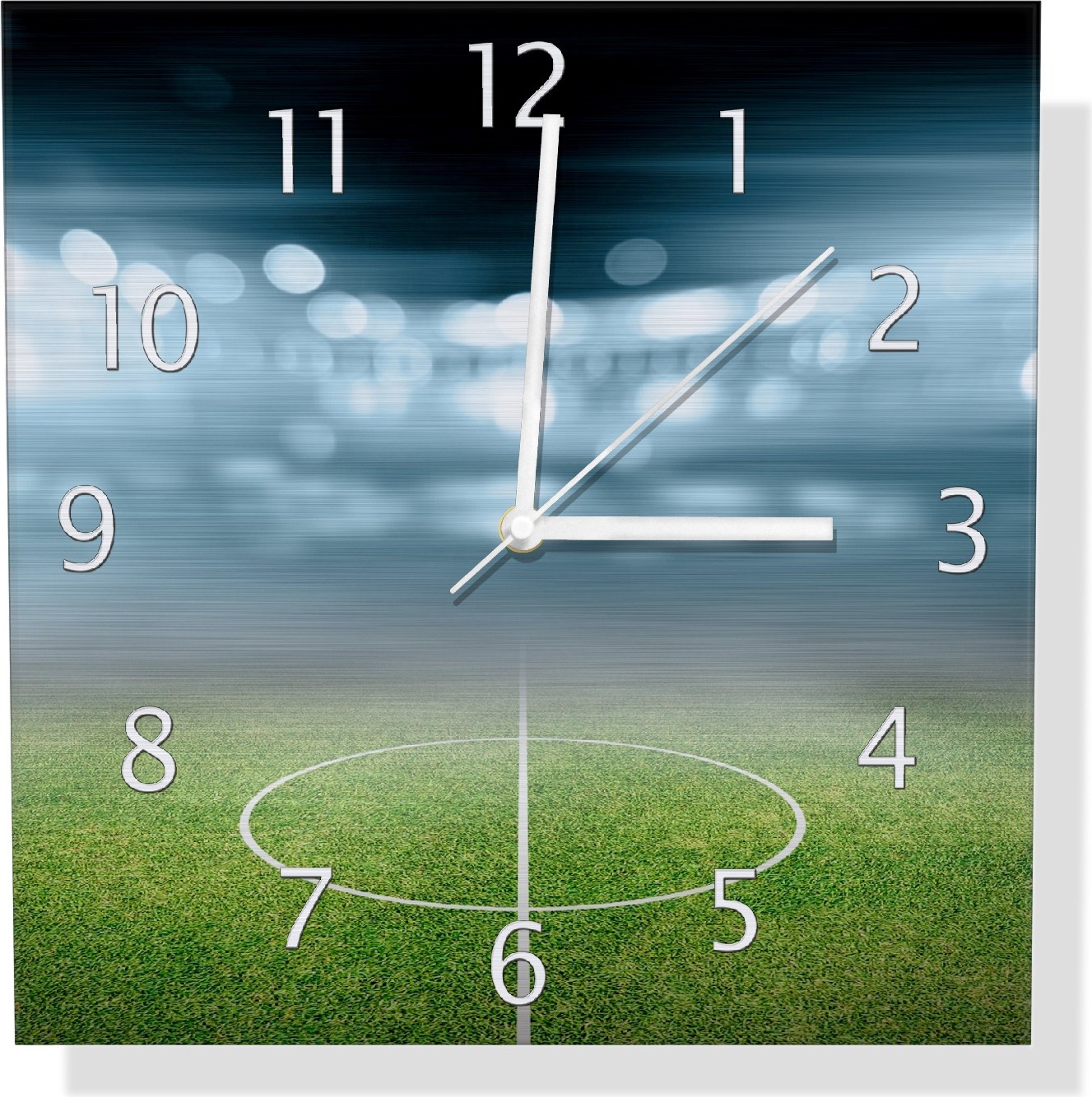 Wallario Design Wanduhr Fußball Stadion Mittellinie II aus Aluverbund, Größe 30 x 30 cm udi5676-3030