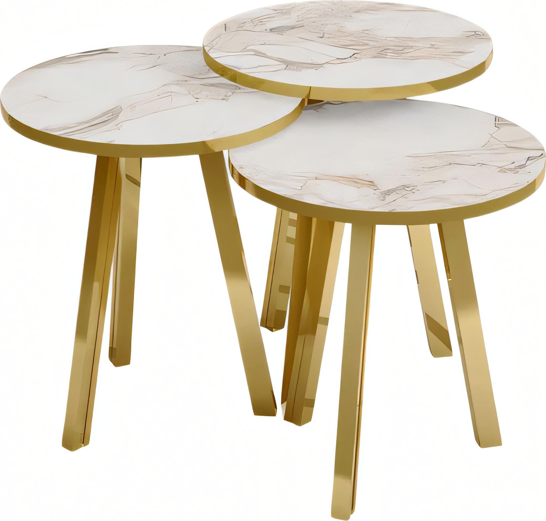 AEA Elegantes Beiges Holz-Metall Couchtisch-Set für modernes Wohnzimmer