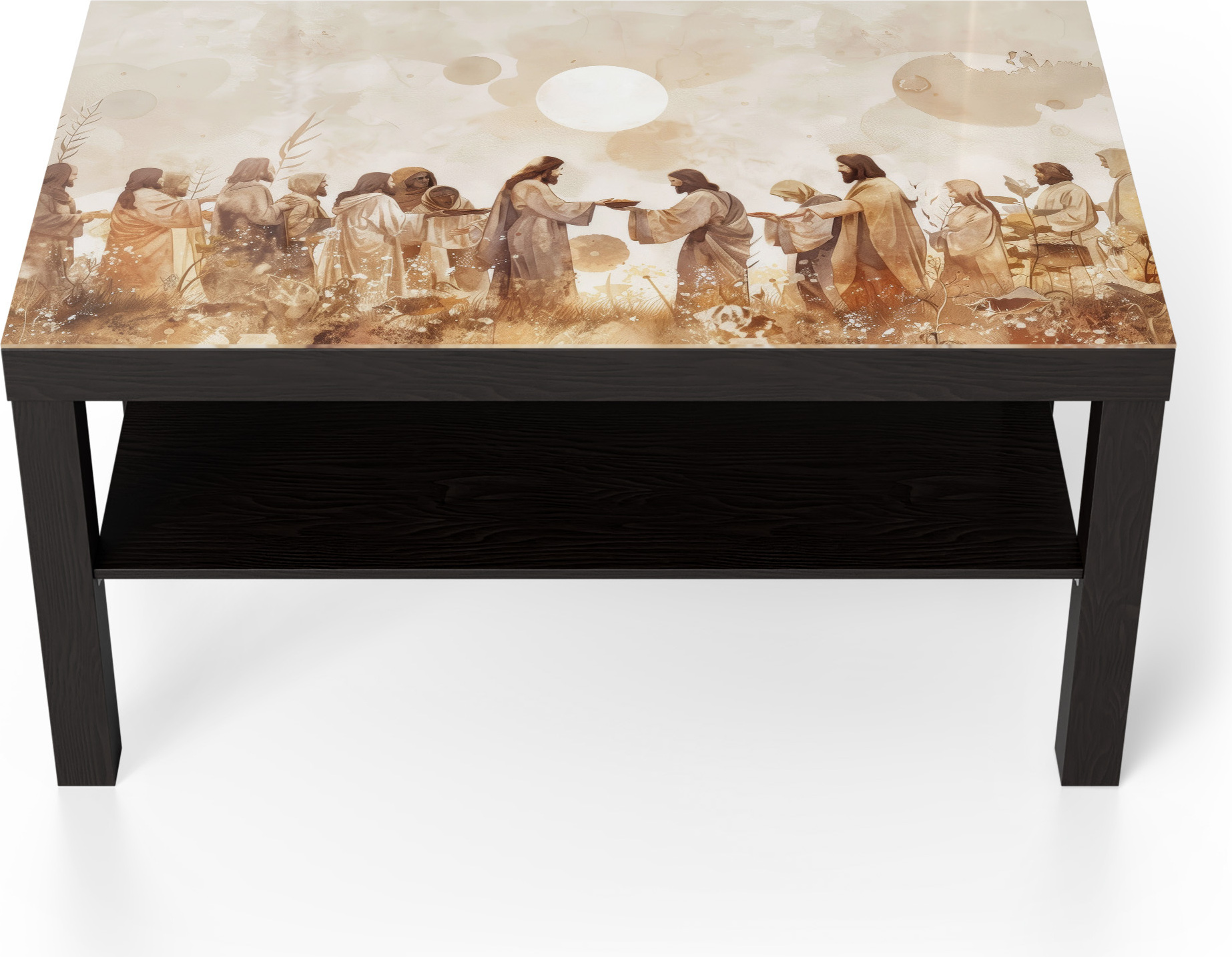 DEQORI Couchtisch 90x55 cm Schwarz 'Himmlische Versammlung' Glas Beistelltisch Glastisch modern TL-90-55-B-4898