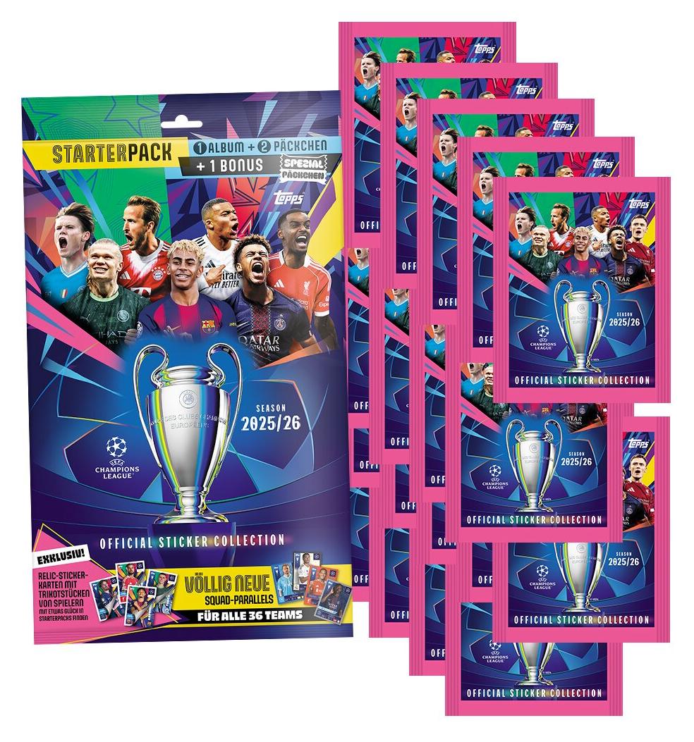 Topps - Champions League 2025/2026 - Sammelsticker - 1 Starterpack + 20 Tüten
