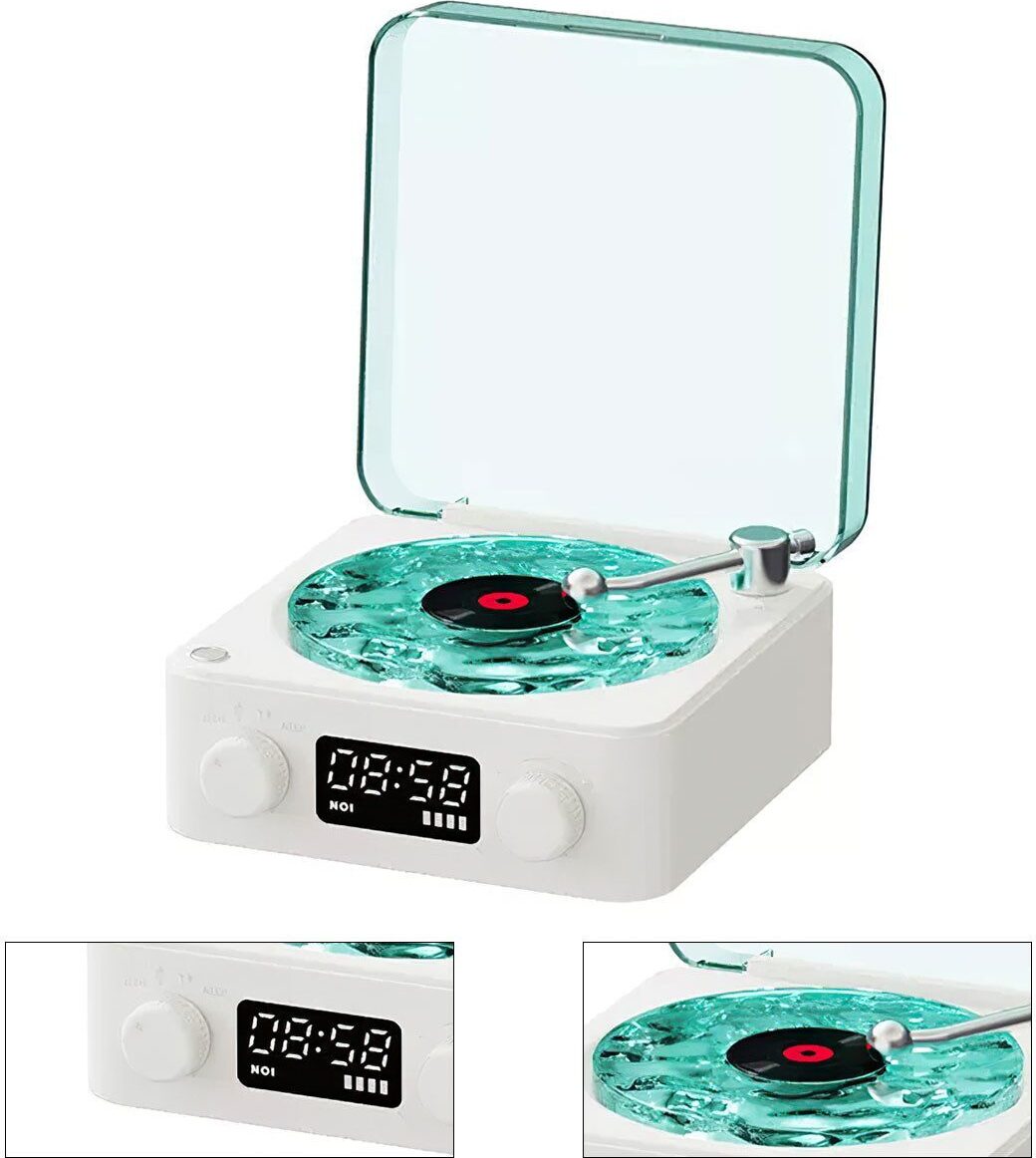 Novzep Bluetooth Lautsprecher, Plattenspieler, weißes Rauschen mit Meeresgeräuschen, Mini Plattenspieler mit Umgebungslicht, blau KAUF-ALRI-CE740-16