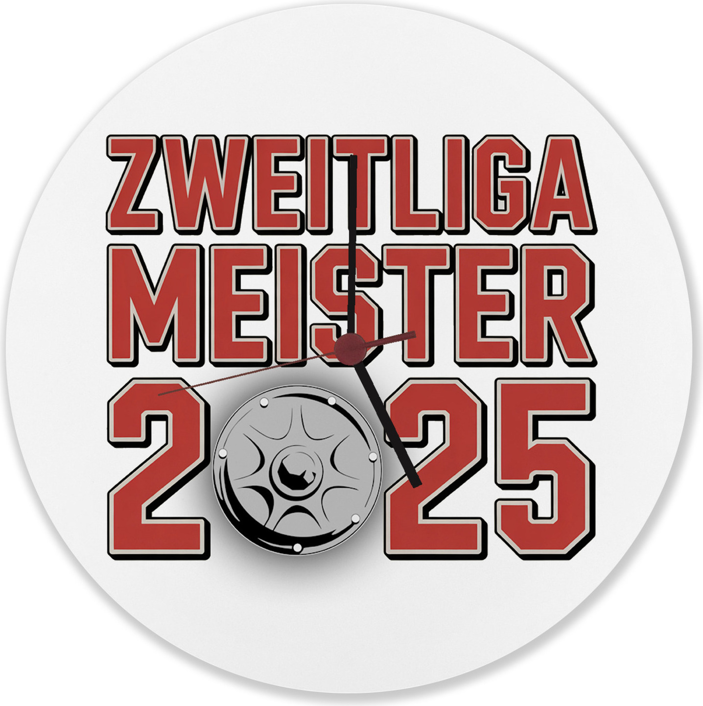 speecheese Köln Zweitliga Meister 2025 Wanduhr aus Alu mit Meisterschale der 2. Liga