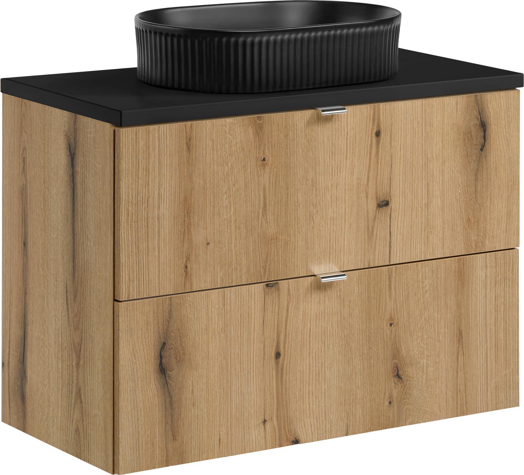 Badezimmerschrank 80 Cm Mit Schwarzer Platte Und Aufsatzwaschtisch