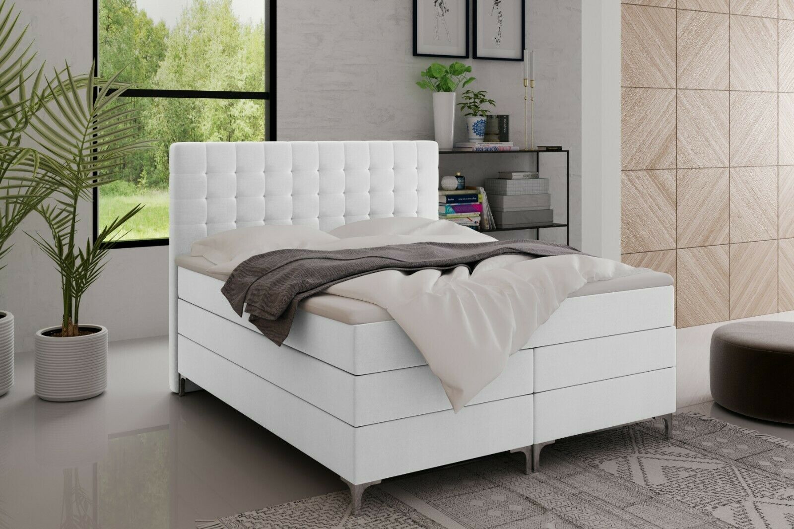 Skriňová posteľ Grekpol Rico 180x200 cm s matracom Bonell a TFK H3 a topperom, čalúnená posteľ s podnožou Tkanina: ekokoža Madryt 9200