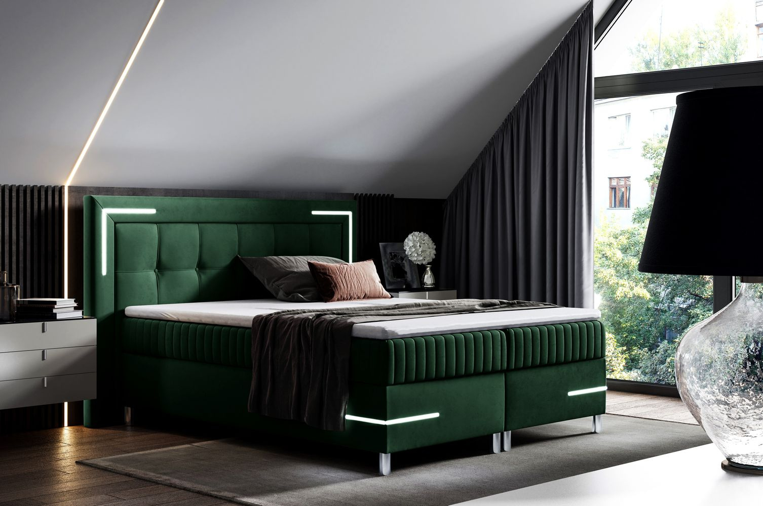 Manželská posteľ 180x200 RONA 1 - tmavo zelená + topper ZDARMA