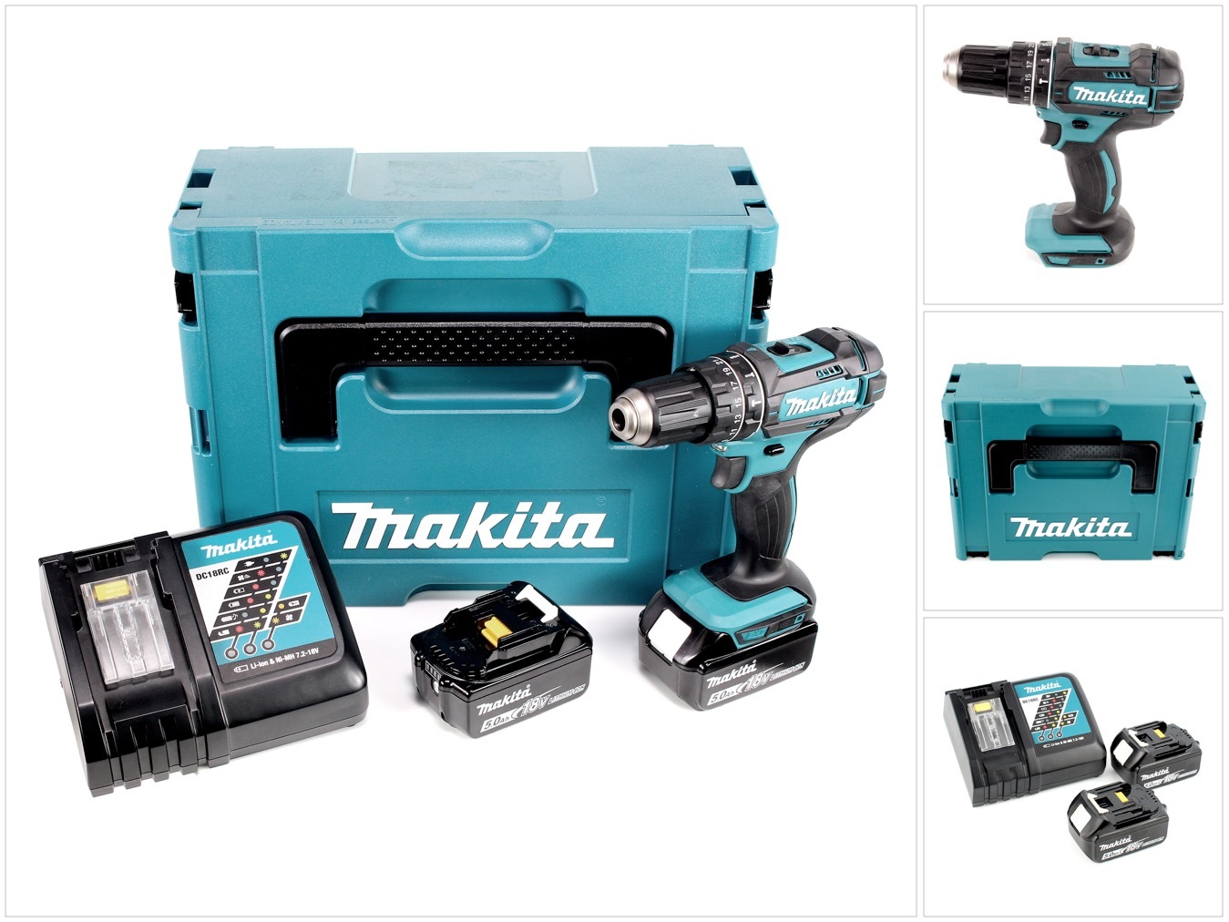 Akumulátorová príklepová vŕtačka Makita DHP 482 RTJ 18V 62Nm v Makpac + 2x 5,0 Ah batéria + nabíjačka