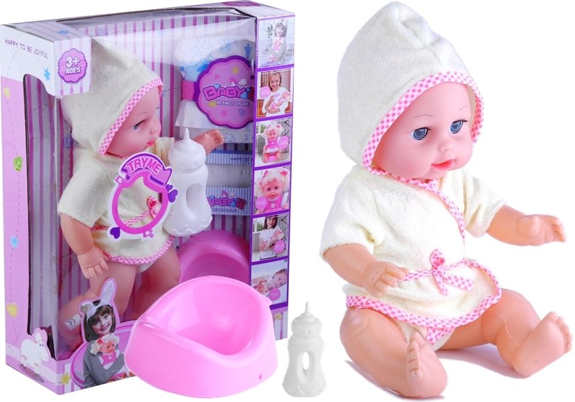 Leantoys Puppe Baby im Bademantel Töpfchen Windel Spielgeräusche