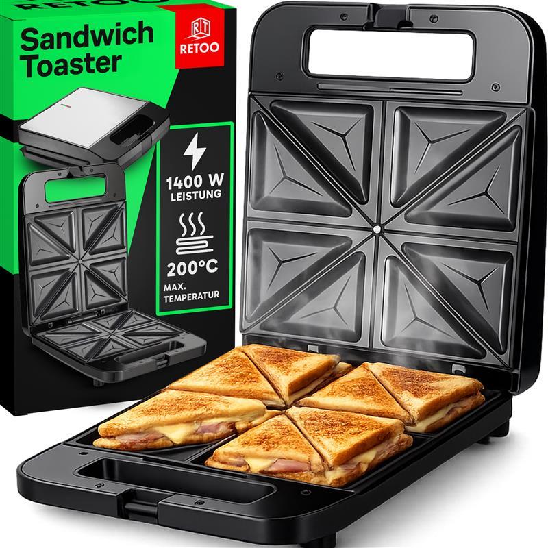 Produktbild von Sandwichmaker Für Camping – Antihaftbeschichtung, Schnelles Aufheizen, 37x24x4 Cm, Schwarz, Für Sandwiches, Waffeln & Steaks