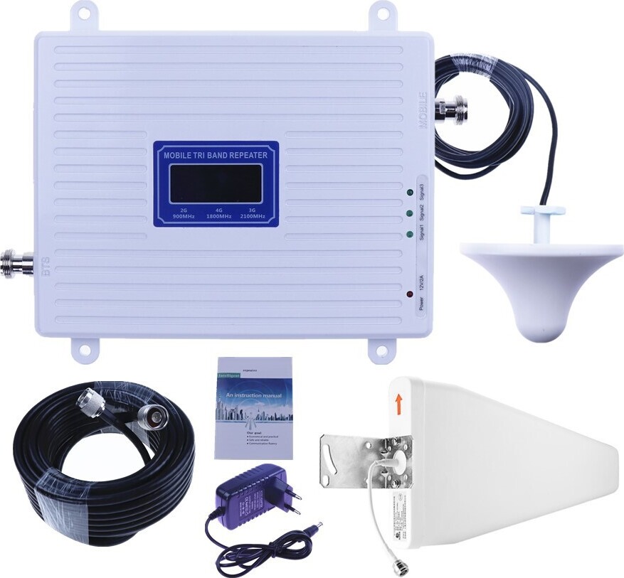 BundiGlassware Tri Band Mobilfunksignalverstärker, 4G 3G 2G Booster, 900/1800/2100 MHz Mobilfunk Repeater für Heimbüros mit mehreren Mobilfunkanbietern Z240914M6LJ113