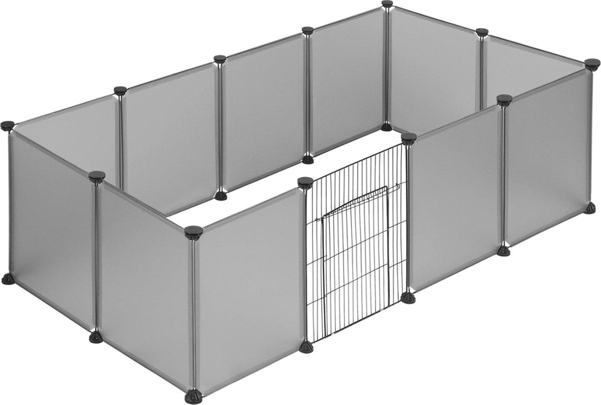Happyment Tiergehege Zita – Verstellbares Tiergehege – Für Innenräume – Welpengehege – Kleintiergehege – Katzengehege – Grau – 142x72x45 cm
