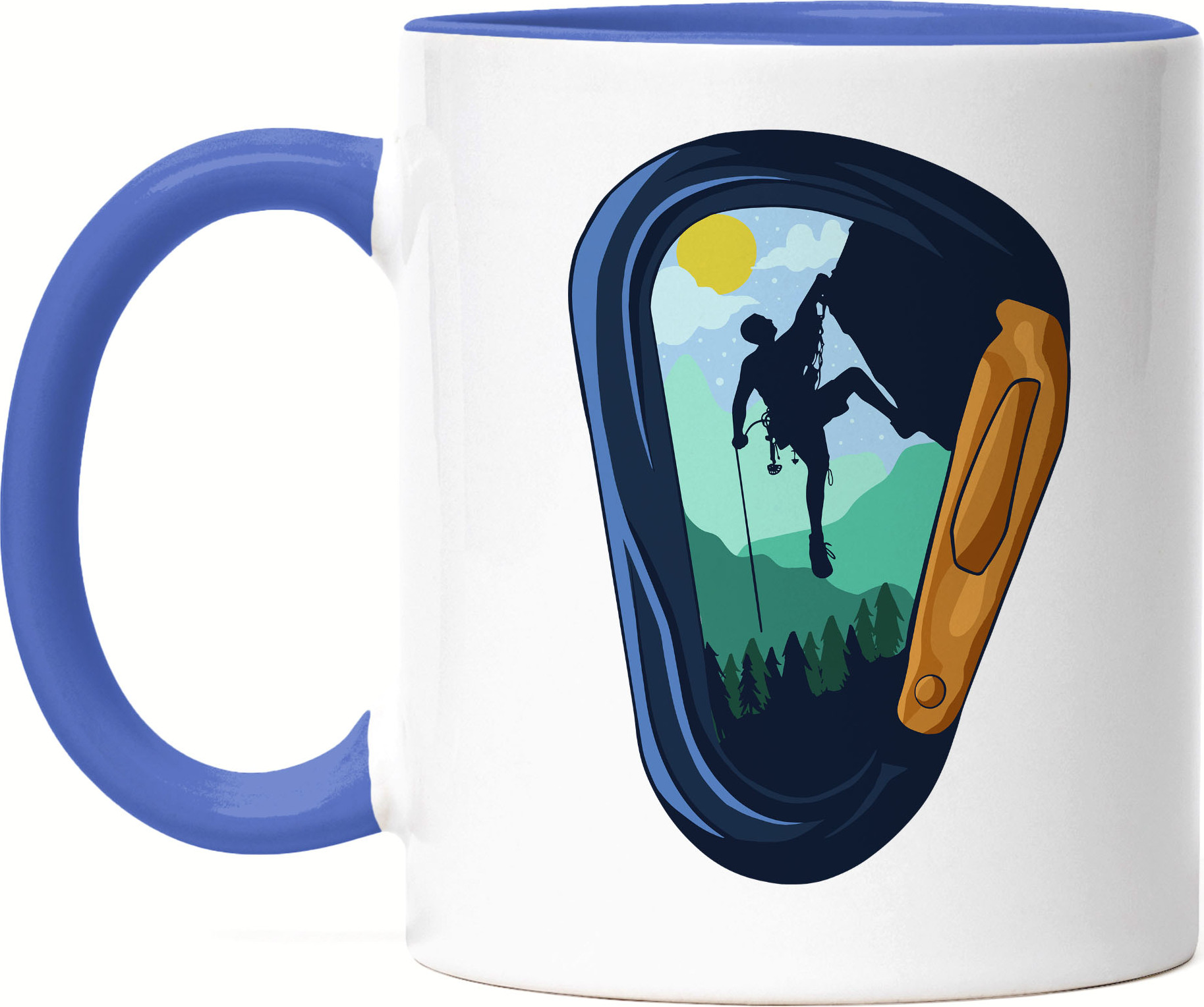 Hey!Print Klettern Tasse Blau Kletterer Berge Hügel Felsen Gipfel Höhe Sport Kletterschuhe Bouldern Steil Freizeit Hobbie HP-1832-T-Blau